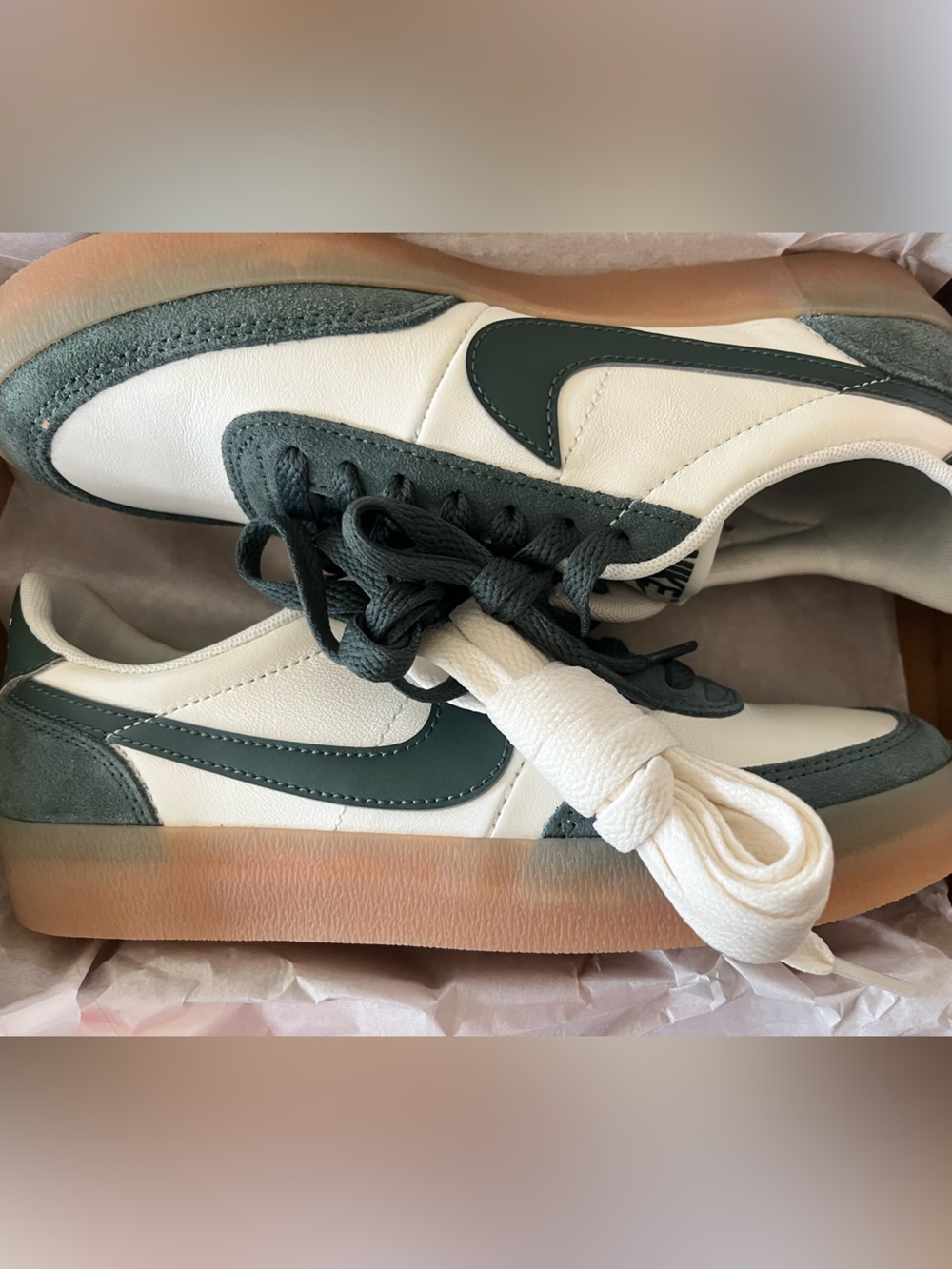 Nike Low-Top Sneakers in Cream and Forest Green with Gum Sole